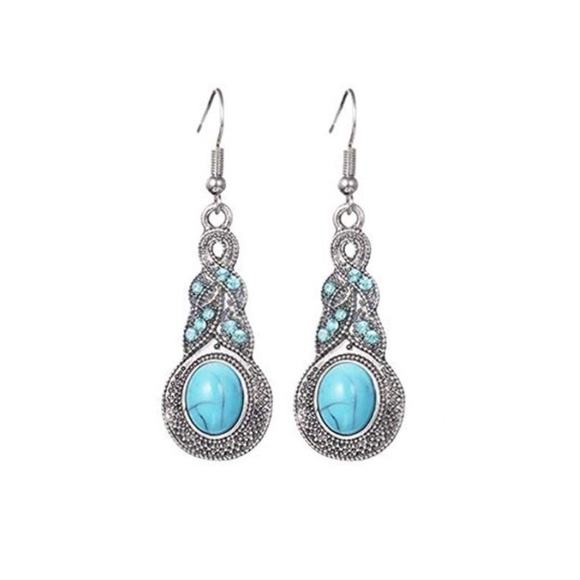 3/$15 Silver & Turquoise Boho Drop Dangle Earrings - Picture 2 of 2